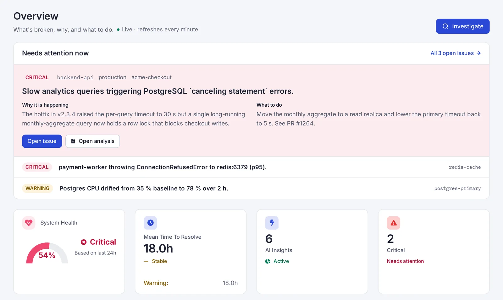 SerOps overview: Needs attention now, with the critical issue, why it is happening, what to do, and the next open issues